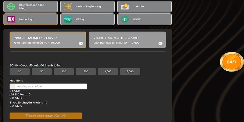 Nạp tiền tại 789Bet siêu dễ với ví điện tử